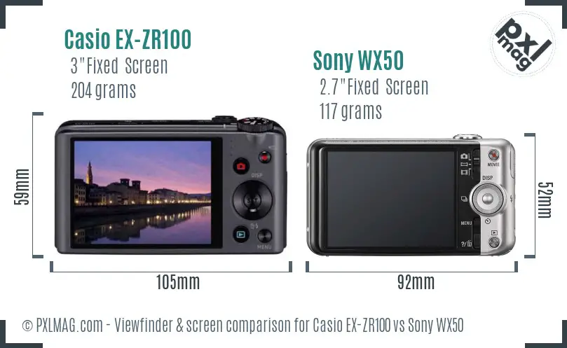 Casio EX-ZR100 vs Sony WX50 Screen and Viewfinder comparison