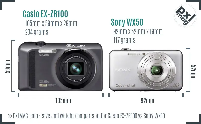 Casio EX-ZR100 vs Sony WX50 size comparison