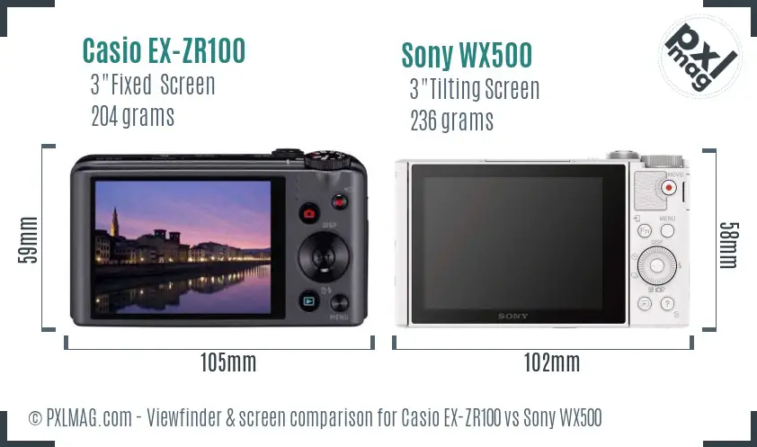 Casio EX-ZR100 vs Sony WX500 Screen and Viewfinder comparison