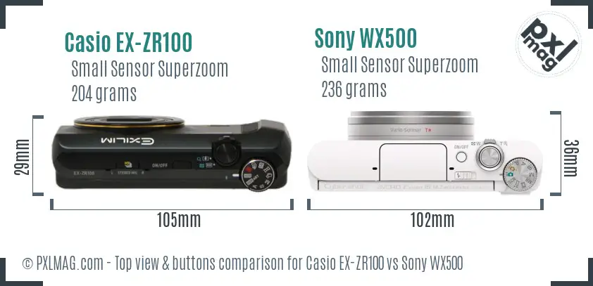 Casio EX-ZR100 vs Sony WX500 top view buttons comparison