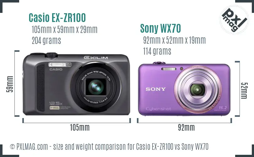 Casio EX-ZR100 vs Sony WX70 size comparison