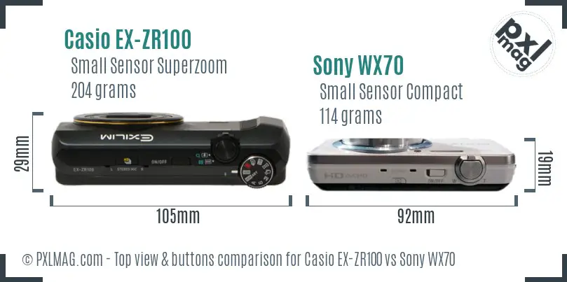 Casio EX-ZR100 vs Sony WX70 top view buttons comparison