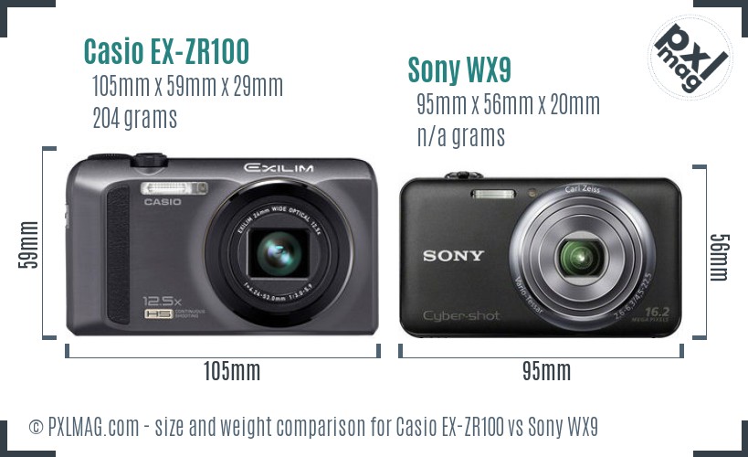 Casio EX-ZR100 vs Sony WX9 size comparison