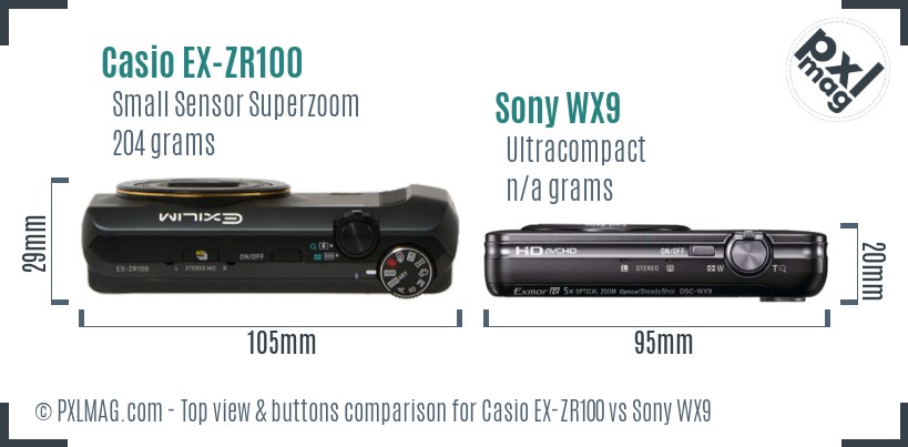 Casio EX-ZR100 vs Sony WX9 top view buttons comparison