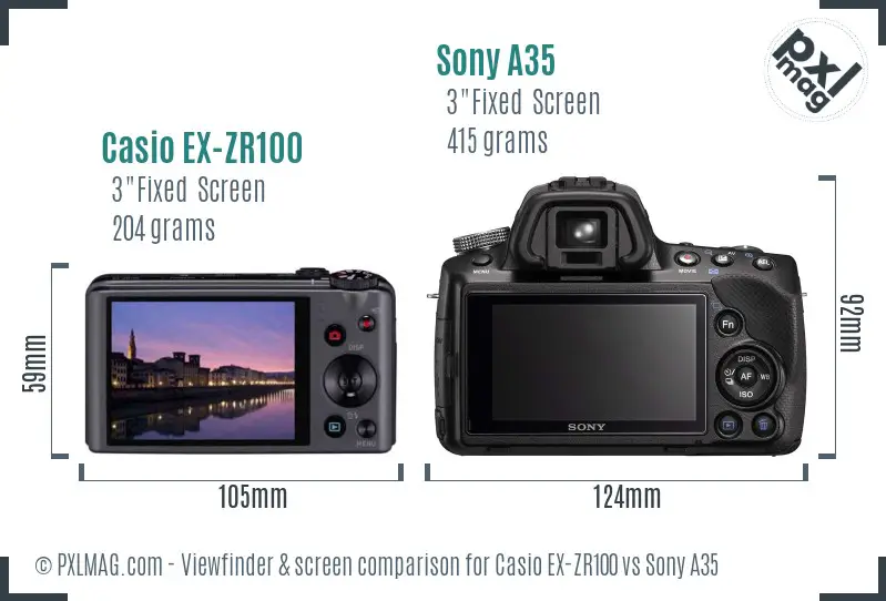 Casio EX-ZR100 vs Sony A35 Screen and Viewfinder comparison