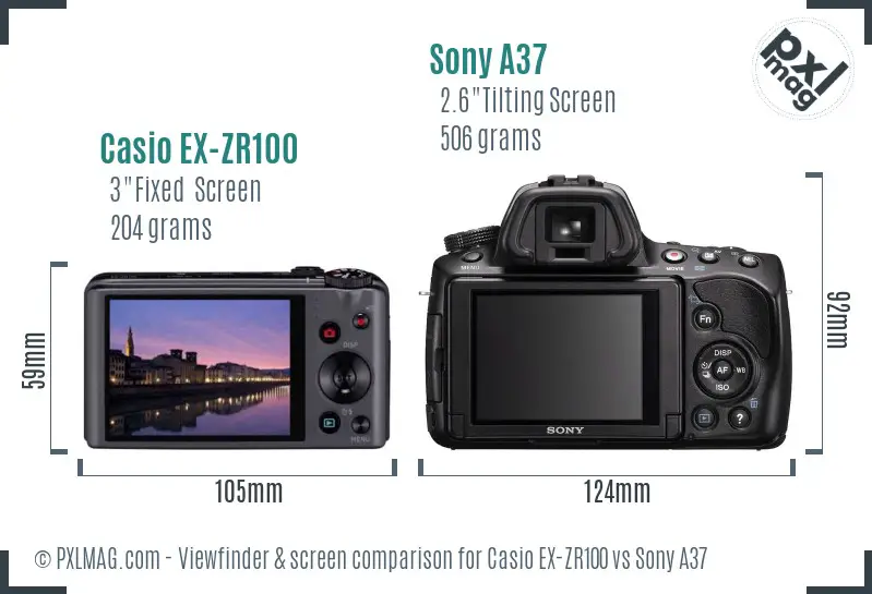 Casio EX-ZR100 vs Sony A37 Screen and Viewfinder comparison