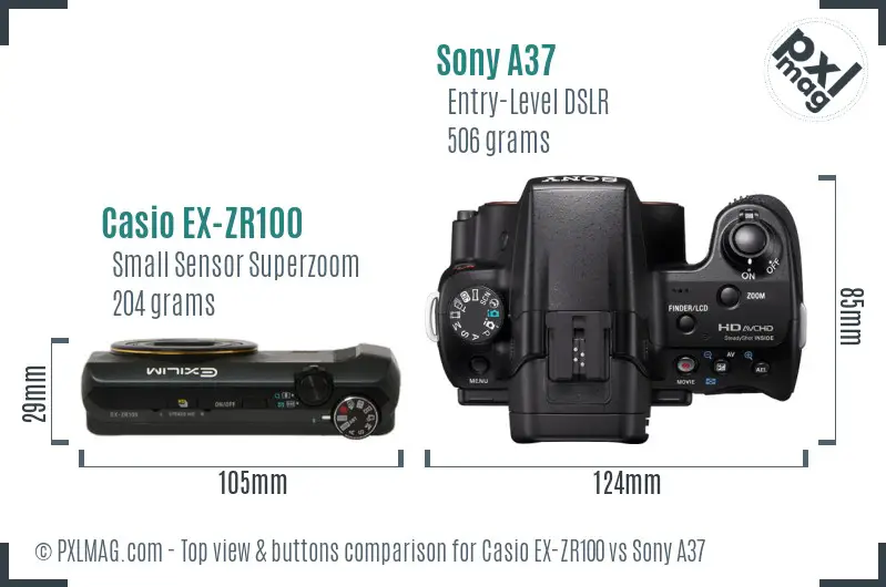 Casio EX-ZR100 vs Sony A37 top view buttons comparison