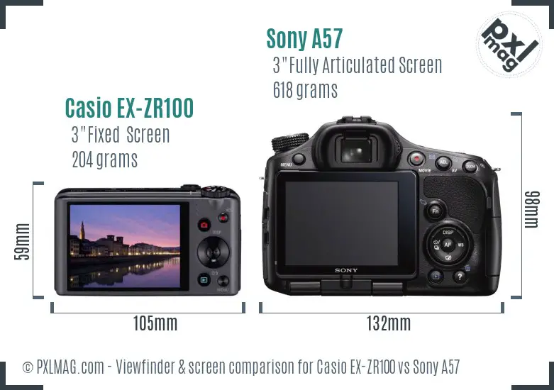 Casio EX-ZR100 vs Sony A57 Screen and Viewfinder comparison