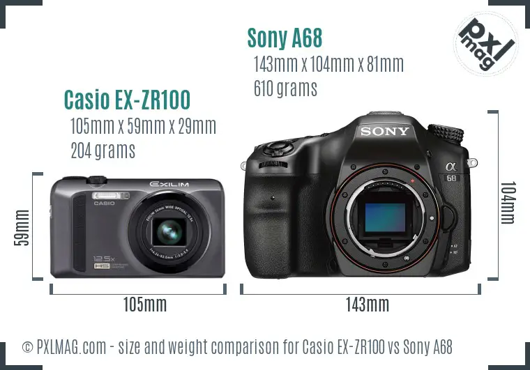 Casio EX-ZR100 vs Sony A68 size comparison Casio EX-ZR100 vs Sony A68 size comparison