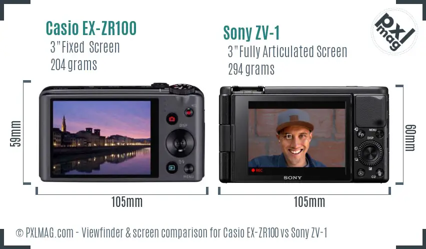 Casio EX-ZR100 vs Sony ZV-1 Screen and Viewfinder comparison