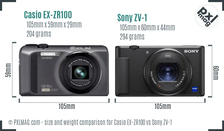 Casio EX-ZR100 vs Sony ZV-1 size comparison
