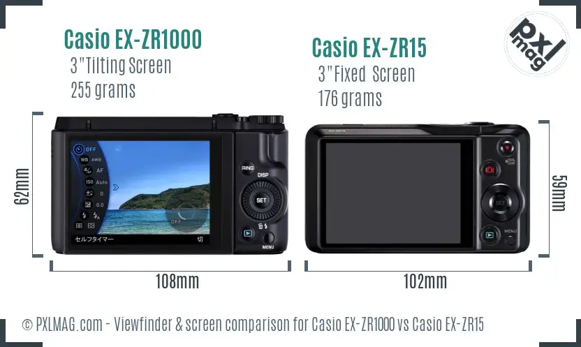 Casio EX-ZR1000 vs Casio EX-ZR15 Screen and Viewfinder comparison