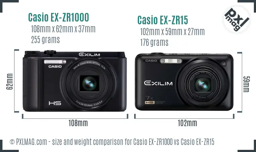 Casio EX-ZR1000 vs Casio EX-ZR15 size comparison