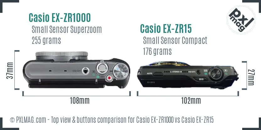 Casio EX-ZR1000 vs Casio EX-ZR15 top view buttons comparison