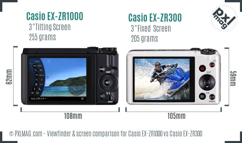 Casio EX-ZR1000 vs Casio EX-ZR300 Screen and Viewfinder comparison