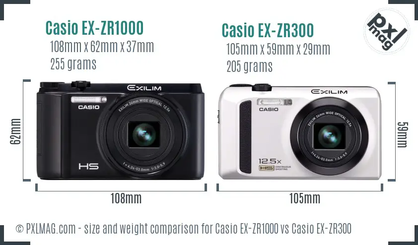Casio EX-ZR1000 vs Casio EX-ZR300 size comparison