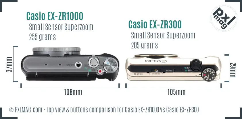 Casio EX-ZR1000 vs Casio EX-ZR300 top view buttons comparison