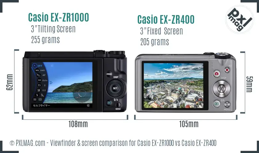 Casio EX-ZR1000 vs Casio EX-ZR400 Screen and Viewfinder comparison