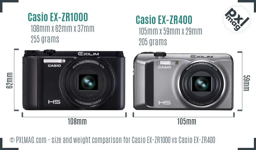 Casio EX-ZR1000 vs Casio EX-ZR400 size comparison