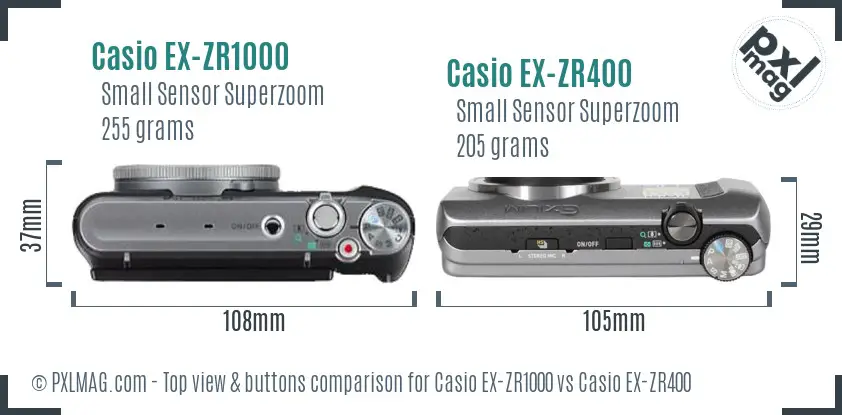Casio EX-ZR1000 vs Casio EX-ZR400 top view buttons comparison