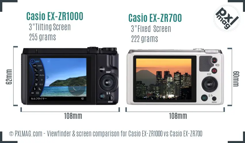 Casio EX-ZR1000 vs Casio EX-ZR700 Screen and Viewfinder comparison