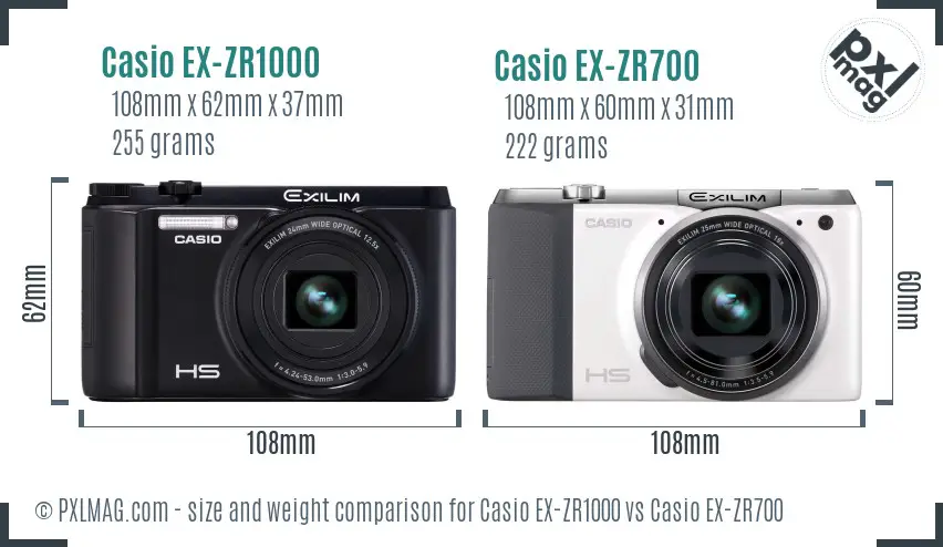 Casio EX-ZR1000 vs Casio EX-ZR700 size comparison
