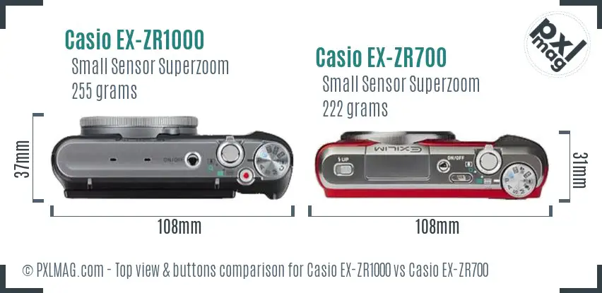 Casio EX-ZR1000 vs Casio EX-ZR700 top view buttons comparison