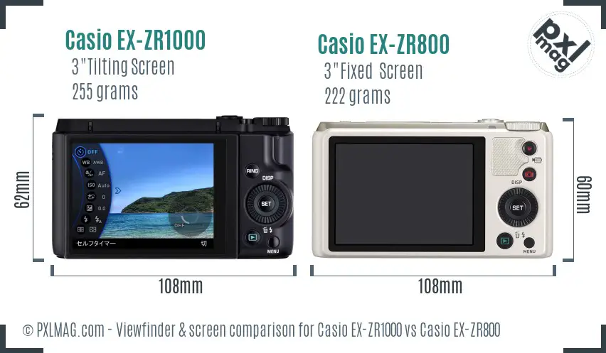 Casio EX-ZR1000 vs Casio EX-ZR800 Screen and Viewfinder comparison