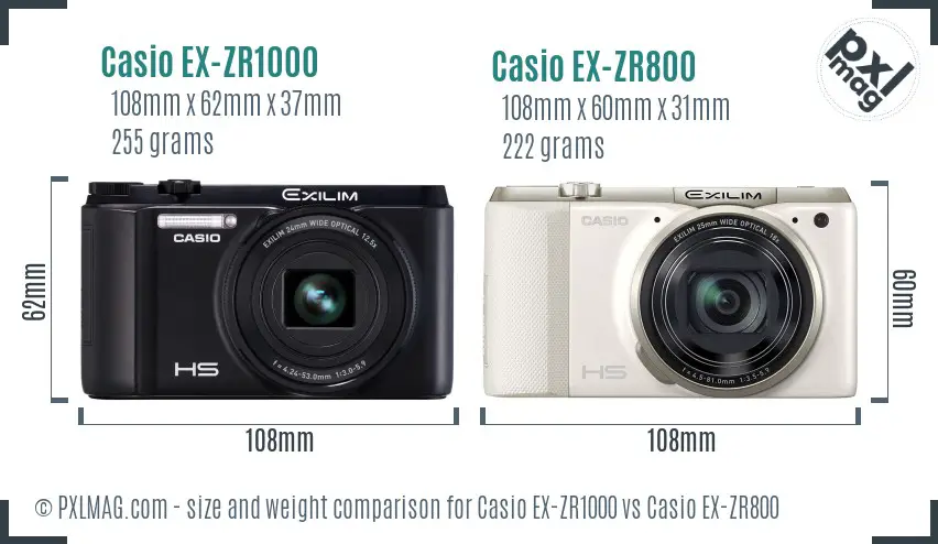 Casio EX-ZR1000 vs Casio EX-ZR800 size comparison