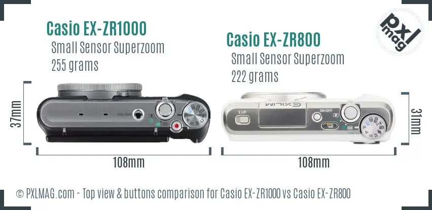 Casio EX-ZR1000 vs Casio EX-ZR800 top view buttons comparison
