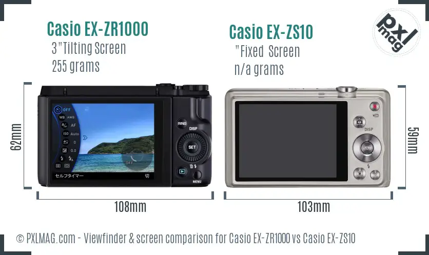 Casio EX-ZR1000 vs Casio EX-ZS10 Screen and Viewfinder comparison