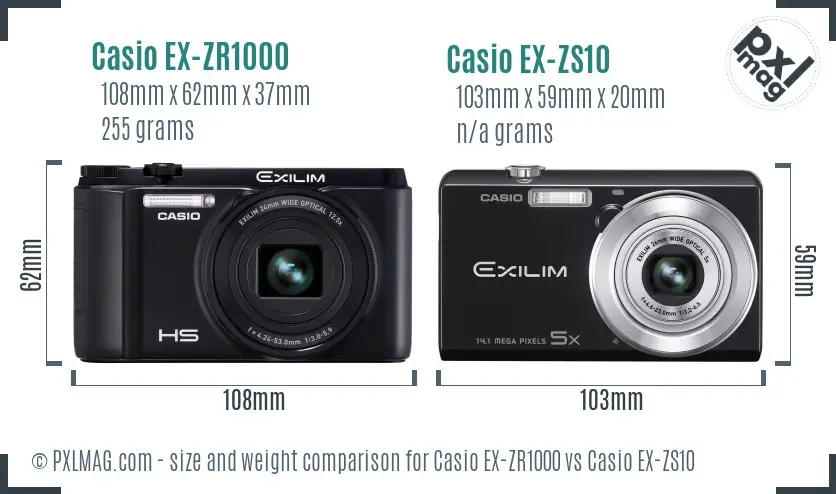 Casio EX-ZR1000 vs Casio EX-ZS10 size comparison