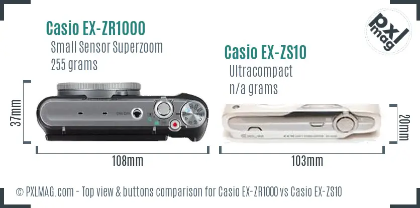 Casio EX-ZR1000 vs Casio EX-ZS10 top view buttons comparison