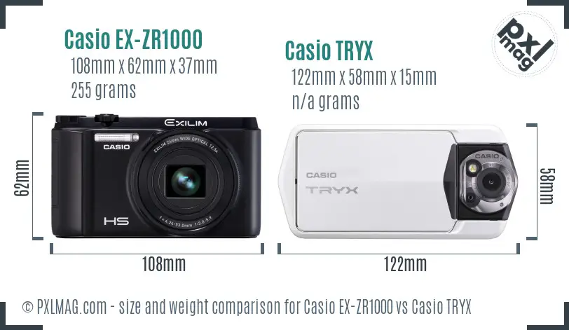 Casio EX-ZR1000 vs Casio TRYX size comparison