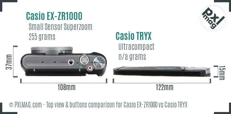 Casio EX-ZR1000 vs Casio TRYX top view buttons comparison