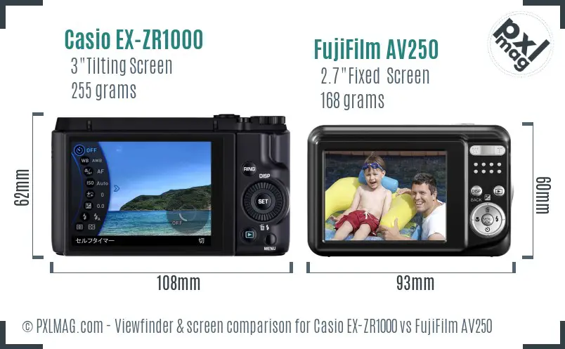 Casio EX-ZR1000 vs FujiFilm AV250 Screen and Viewfinder comparison Casio EX-ZR1000 vs FujiFilm AV250 Screen and Viewfinder comparison