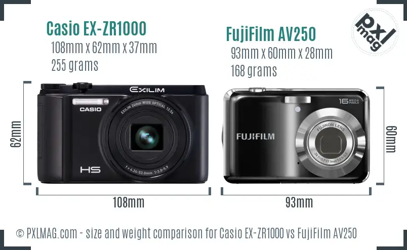 Casio EX-ZR1000 vs FujiFilm AV250 size comparison Casio EX-ZR1000 vs FujiFilm AV250 size comparison