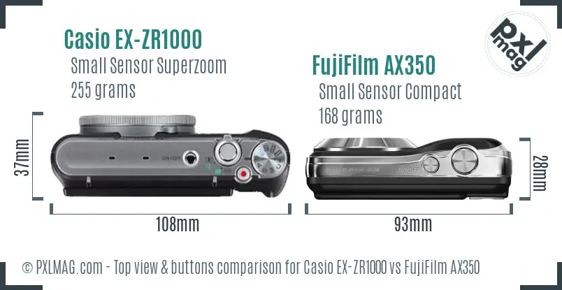 Casio EX-ZR1000 vs FujiFilm AX350 top view buttons comparison