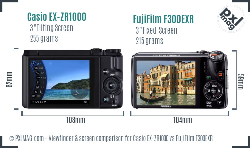 Casio EX-ZR1000 vs FujiFilm F300EXR Screen and Viewfinder comparison