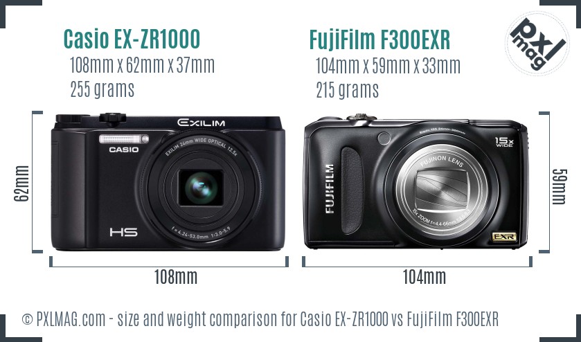 Casio EX-ZR1000 vs FujiFilm F300EXR size comparison