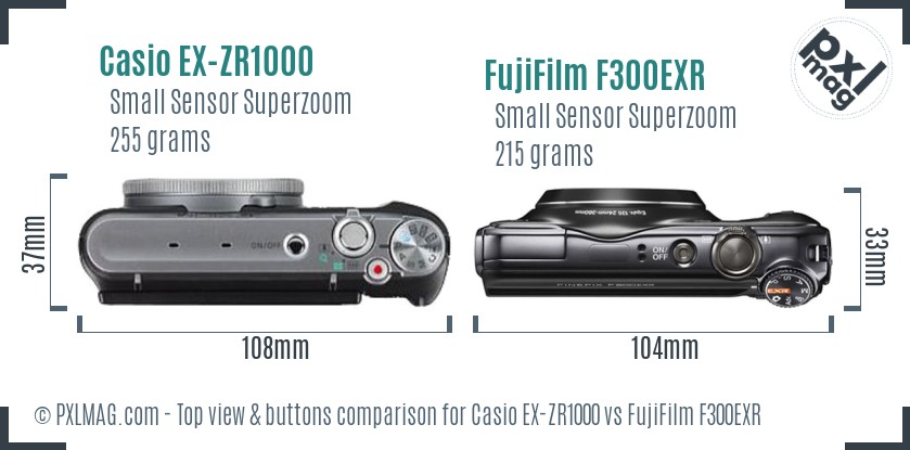 Casio EX-ZR1000 vs FujiFilm F300EXR top view buttons comparison