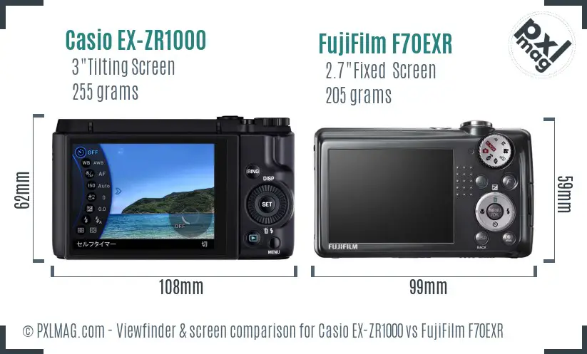 Casio EX-ZR1000 vs FujiFilm F70EXR Screen and Viewfinder comparison