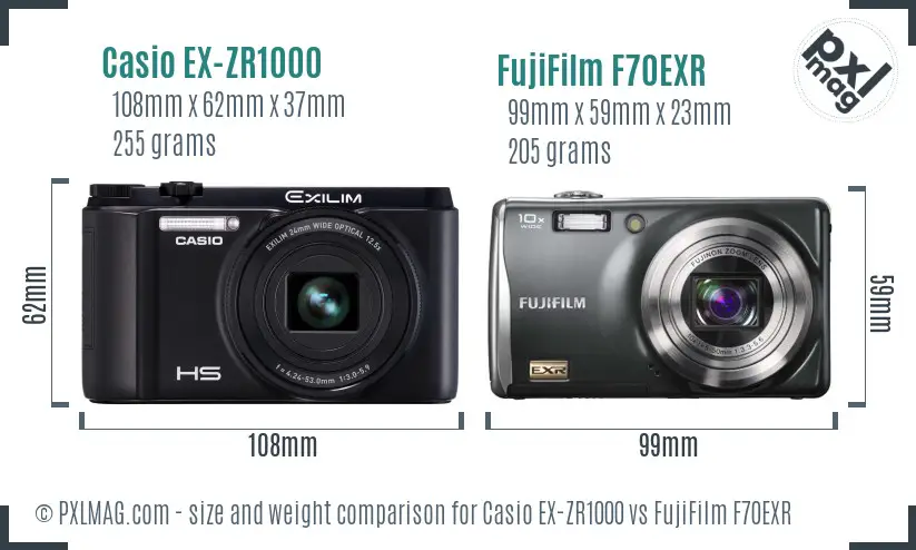 Casio EX-ZR1000 vs FujiFilm F70EXR size comparison