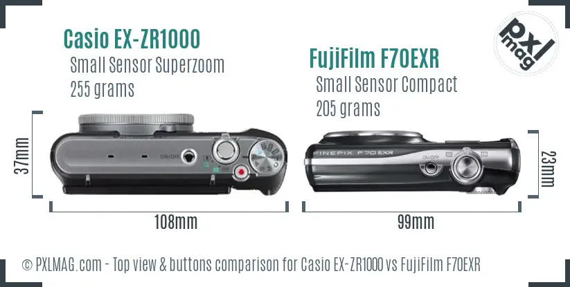Casio EX-ZR1000 vs FujiFilm F70EXR top view buttons comparison