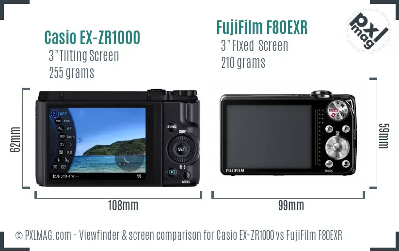 Casio EX-ZR1000 vs FujiFilm F80EXR Screen and Viewfinder comparison Casio EX-ZR1000 vs FujiFilm F80EXR Screen and Viewfinder comparison