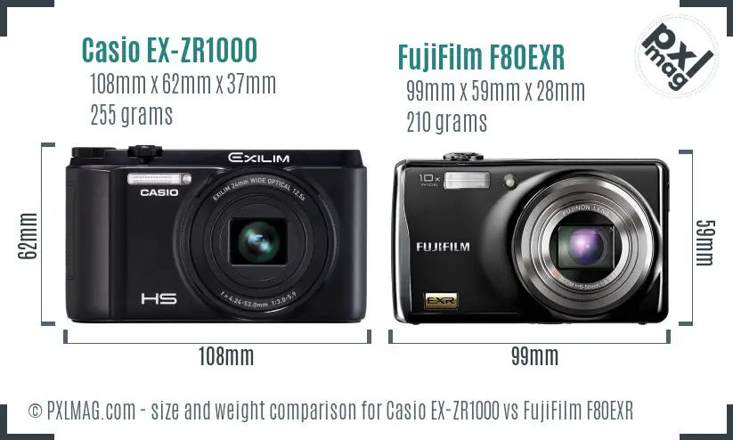 Casio EX-ZR1000 vs FujiFilm F80EXR size comparison Casio EX-ZR1000 vs FujiFilm F80EXR size comparison