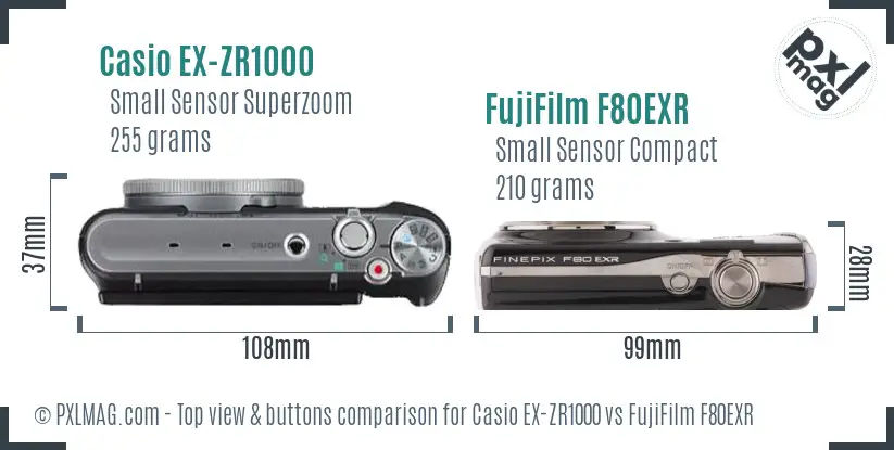 Casio EX-ZR1000 vs FujiFilm F80EXR top view buttons comparison Casio EX-ZR1000 vs FujiFilm F80EXR top view buttons comparison