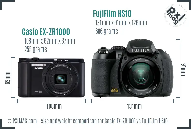 Casio EX-ZR1000 vs FujiFilm HS10 size comparison