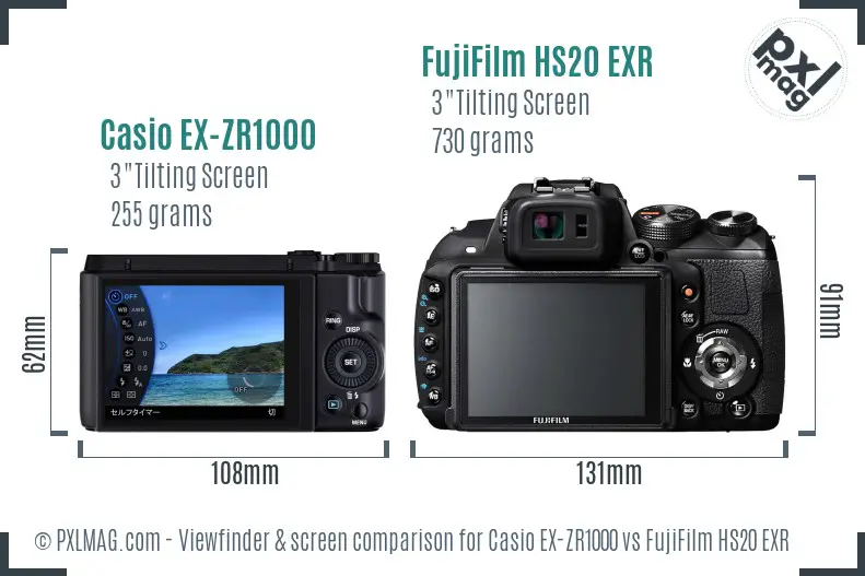 Casio EX-ZR1000 vs FujiFilm HS20 EXR Screen and Viewfinder comparison Casio EX-ZR1000 vs FujiFilm HS20 EXR Screen and Viewfinder comparison