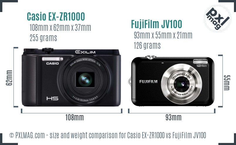 Casio EX-ZR1000 vs FujiFilm JV100 size comparison Casio EX-ZR1000 vs FujiFilm JV100 size comparison